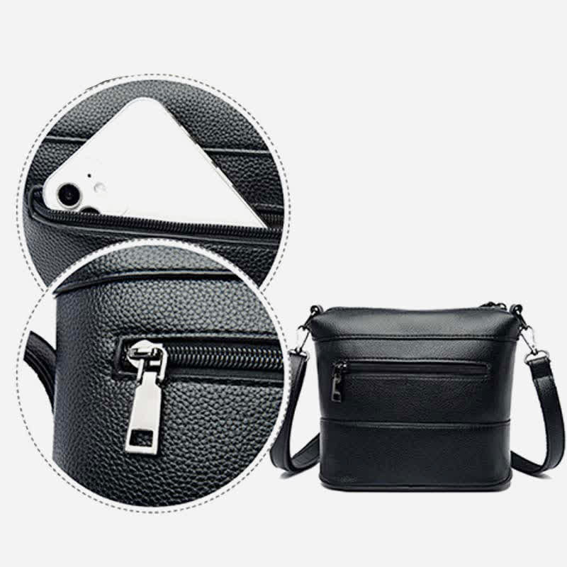Leder-Beuteltasche für Damen, kleine Umhängetasche mit Crossbody-Gurt