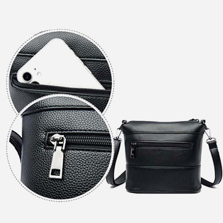 Leder-Beuteltasche für Damen, kleine Umhängetasche mit Crossbody-Gurt