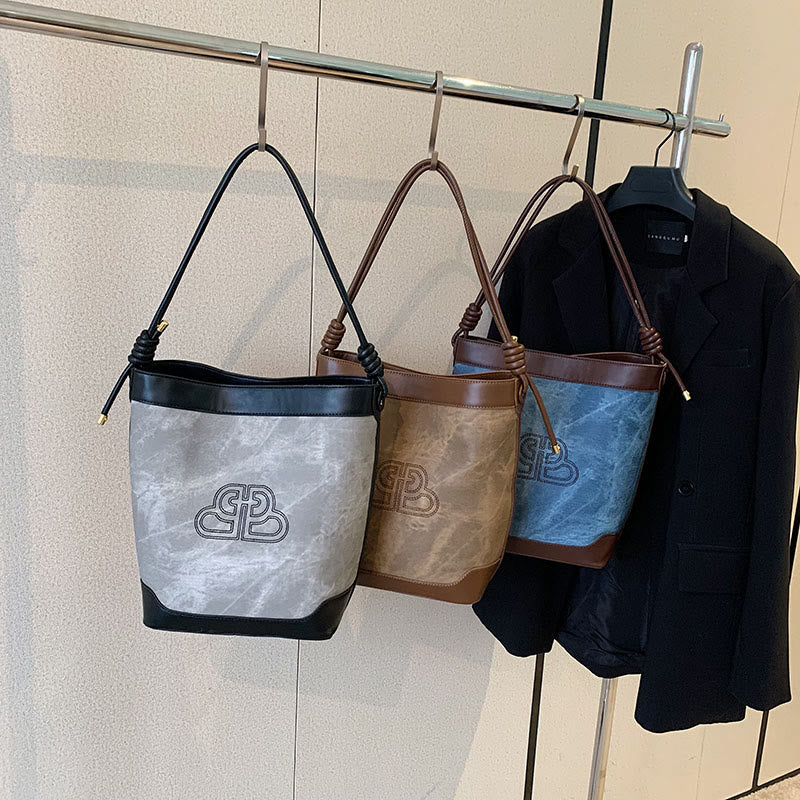 Vintage Bucket Bag für Damen aus veganem Leder für die Achsel