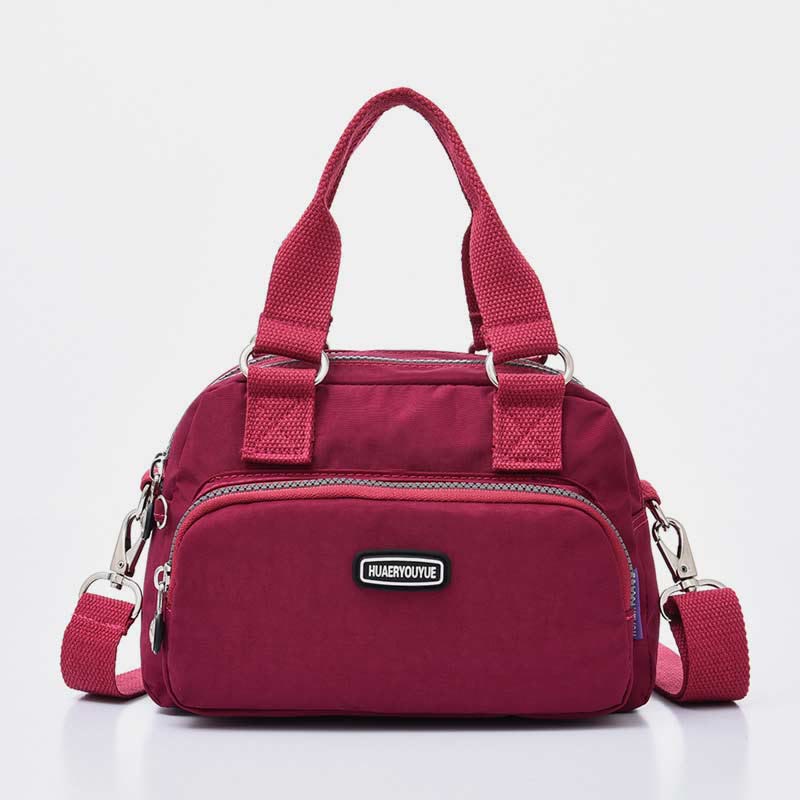 Handtasche für Damen, lila, Nylon, leicht, Einkaufstasche mit Reißverschluss
