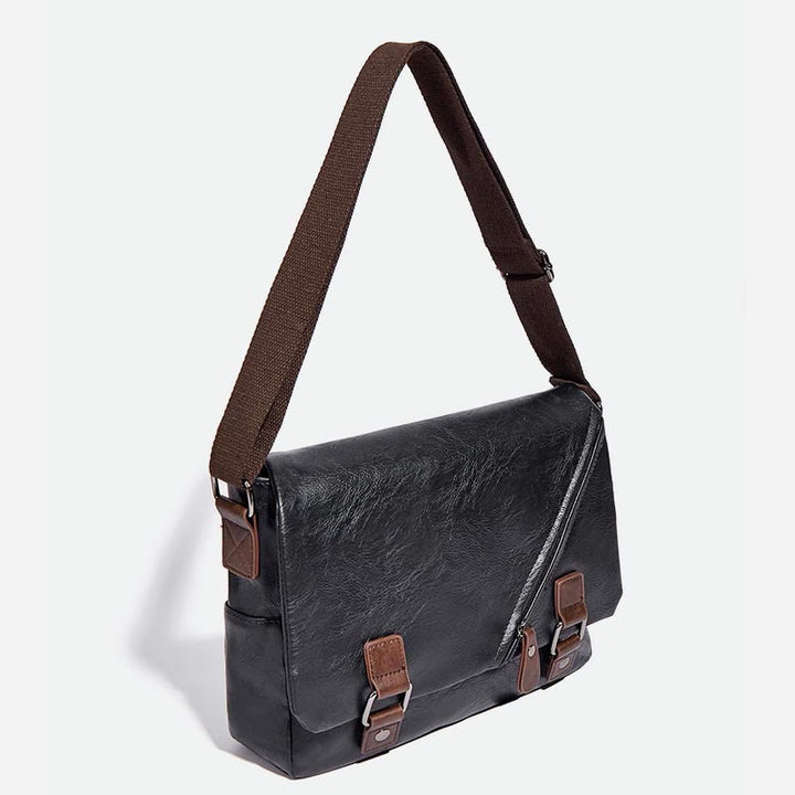 Messenger Bag für Herren, wasserdichte Schultertasche aus PU mit aufgesetzter Klappe