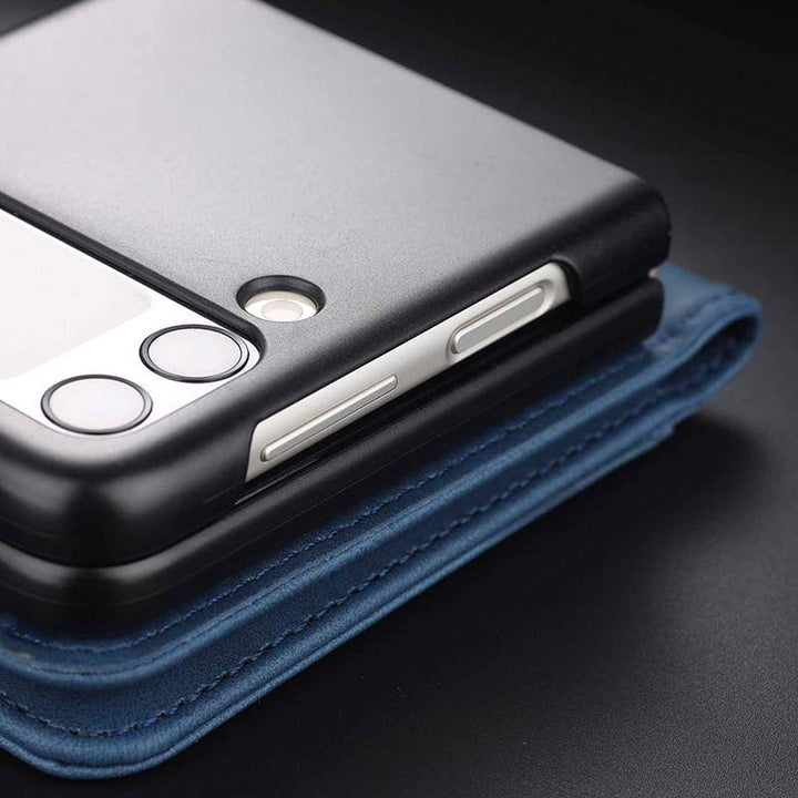 Handyhülle aus echtem Leder für Galaxy Z Flip3 / Flip2 mit Kartenhalter