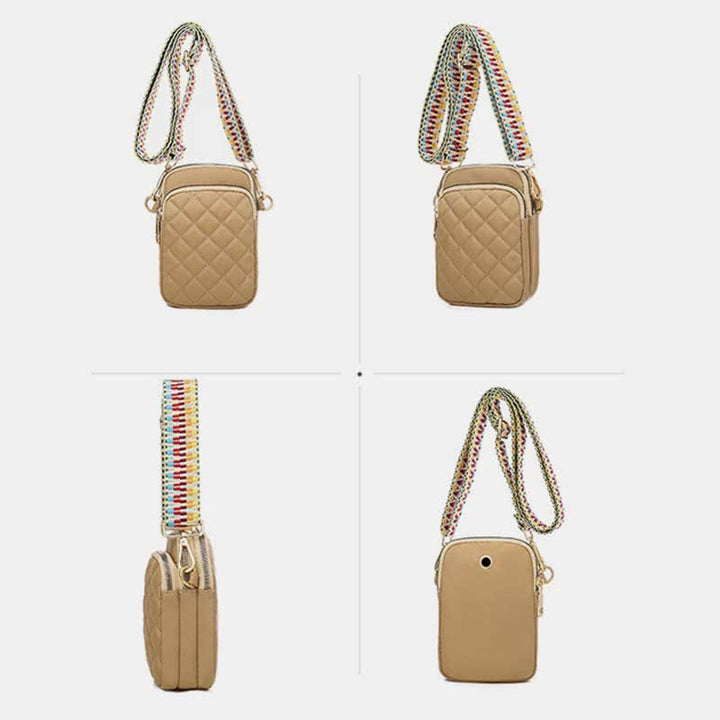Gesteppte Umhängetasche mit dreifachem Reißverschluss, Handytasche, Schultertasche für Frauen und Mädchen