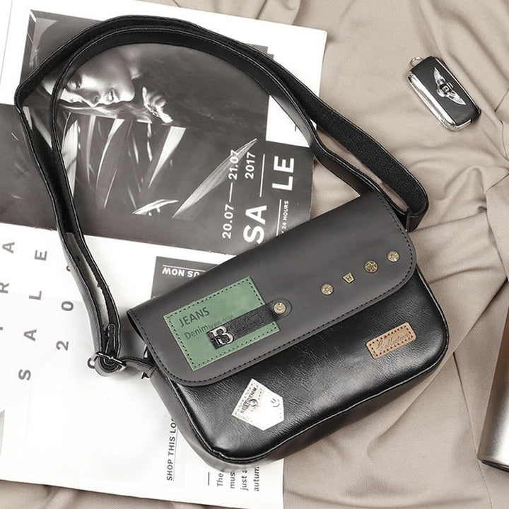 Umhängetasche für Männer Nieten PU Leder kleine Schultertasche