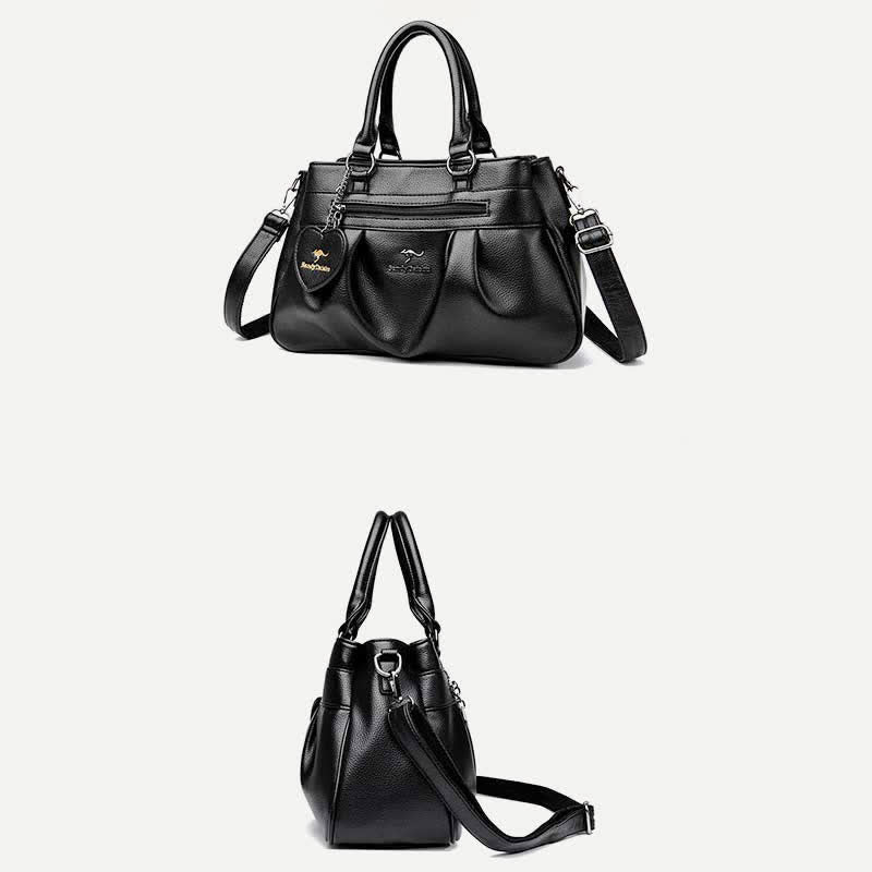 Handtasche mit drei Fächern und Henkel, Umhängetasche aus PU-Leder