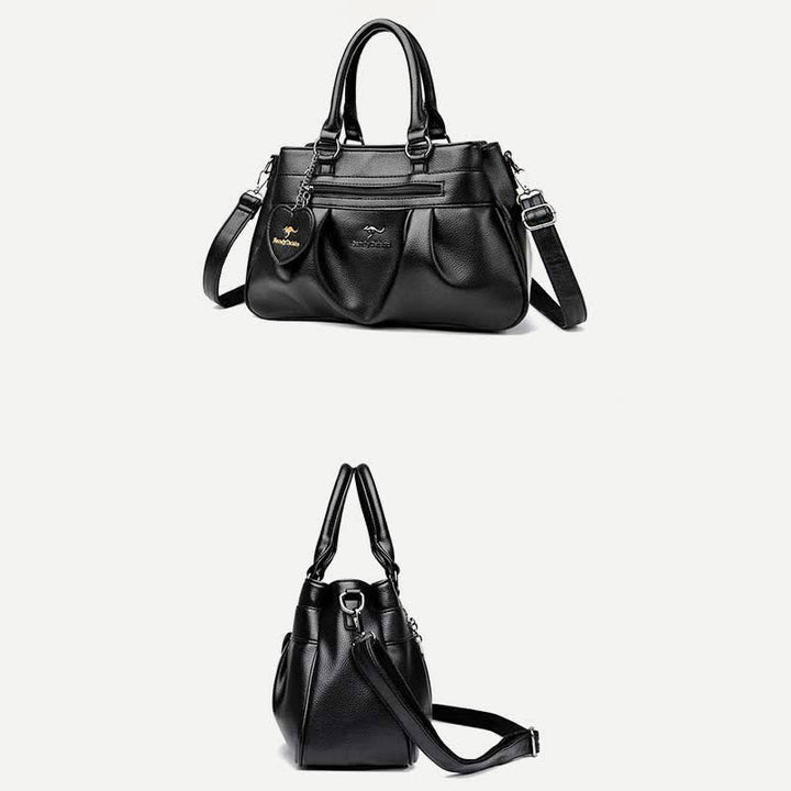 Handtasche mit drei Fächern und Henkel, Umhängetasche aus PU-Leder