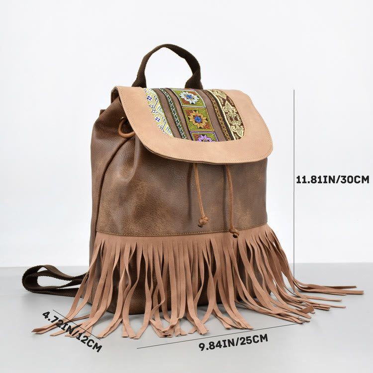 Vintage Quaste Rucksack Frauen Bohemian Kordelzug Leder Reise Geldbörse