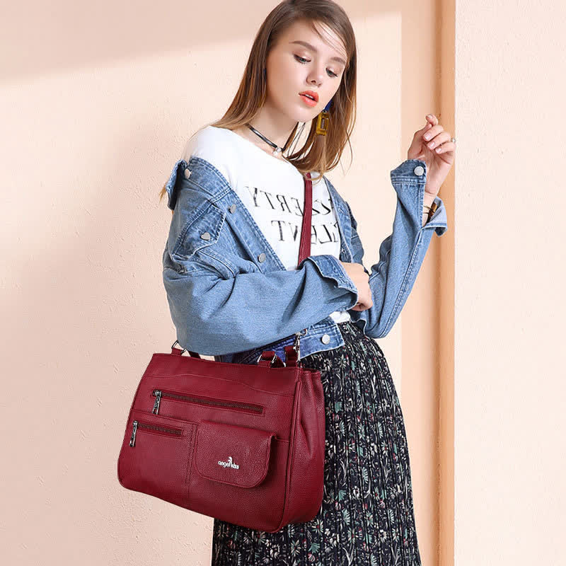 Schultertasche aus Kunstleder mit schweren Taschen und großer Kapazität