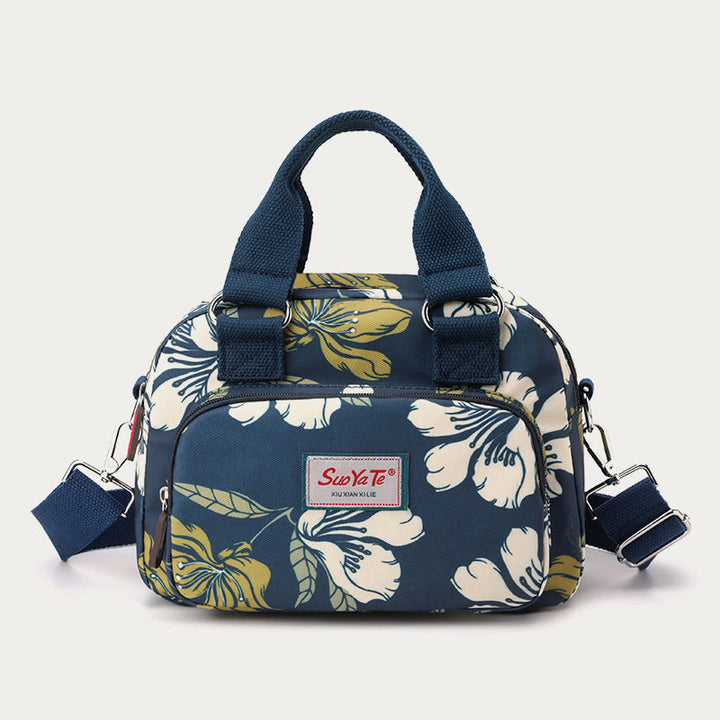 Umhängetasche aus Nylon für Damen, Handtasche mit buntem Blumendruck
