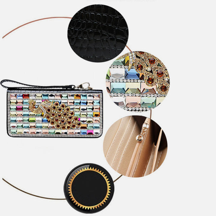 Lange Lederclutch für Damen mit Diamanten besetzte Münzbörse