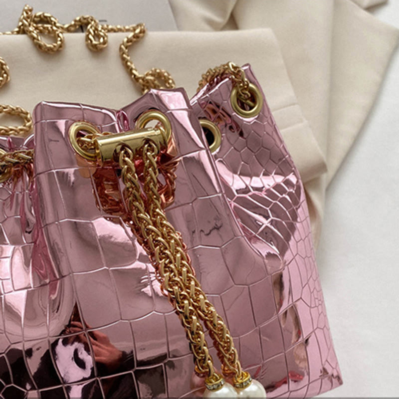 Abendtasche für Party Krokodilmuster Glitzernde Lederbeuteltasche