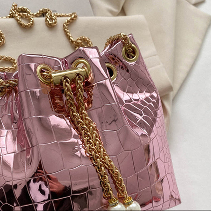 Abendtasche für Party Krokodilmuster Glitzernde Lederbeuteltasche