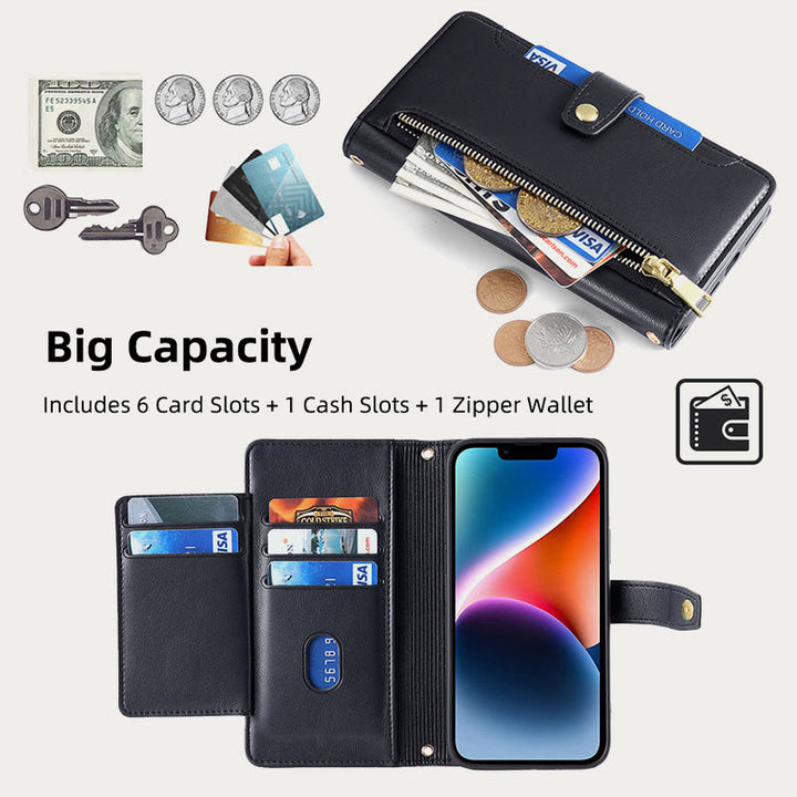 Kunstleder Wallet Case Handyhülle für iPhone mit Schultergurt