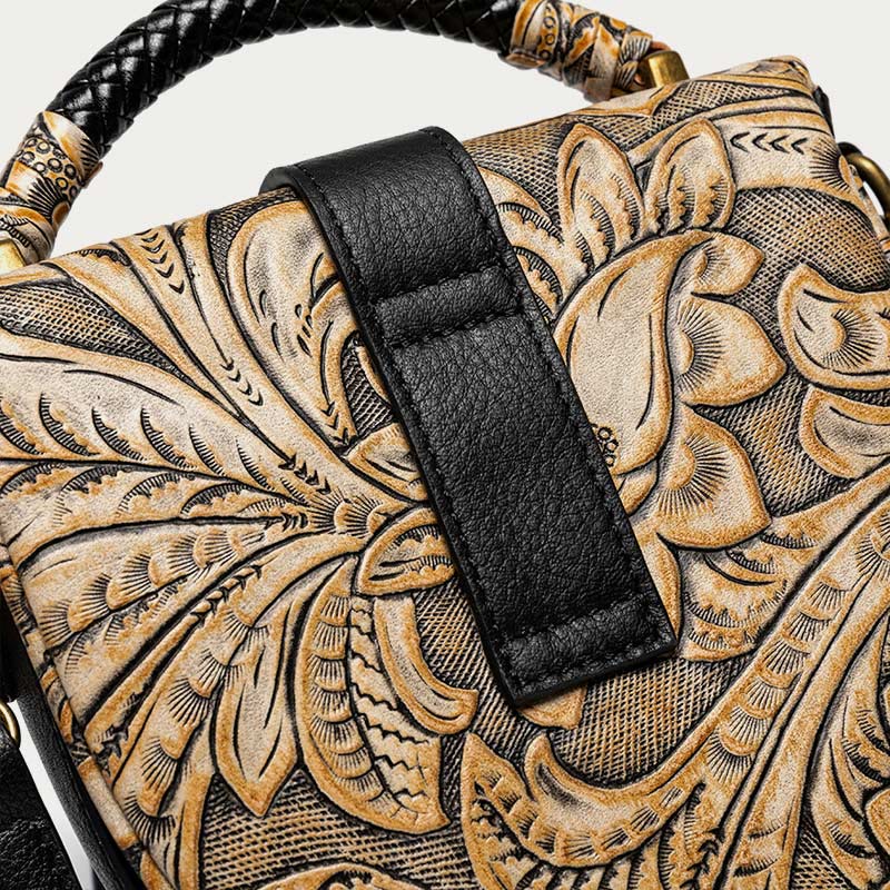 Clamshell Umhängetasche Vintage Muster Druck Chic Leder Handtasche