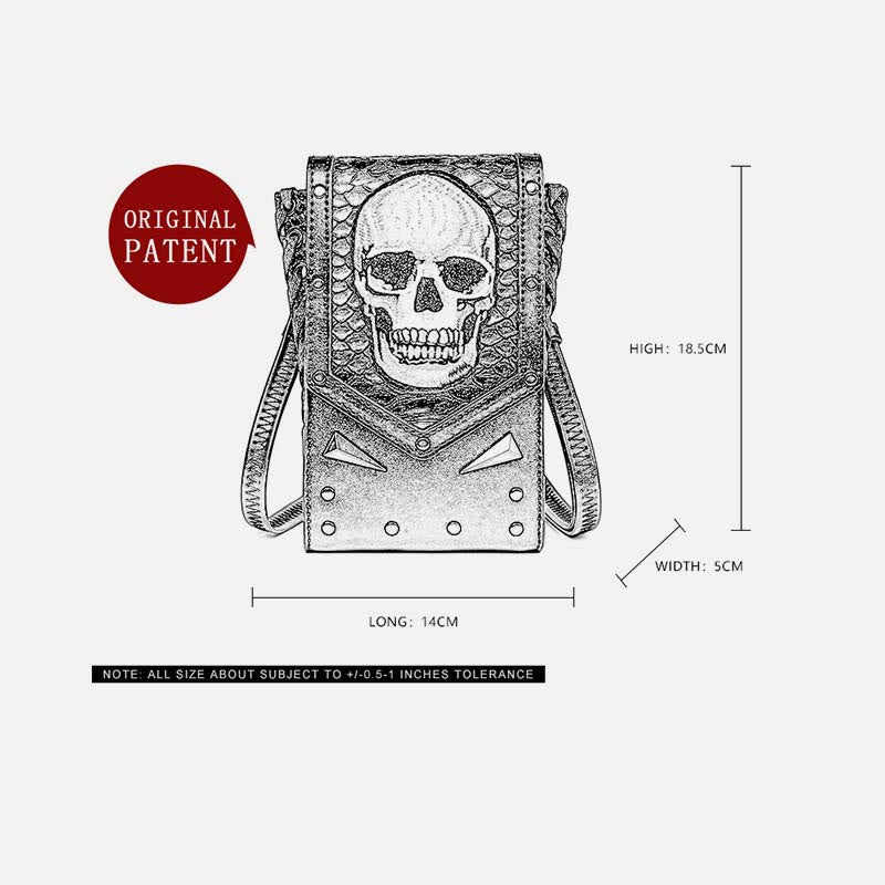 Kunstleder Totenkopf Handytasche Hüfttasche Punk Style Umhängetasche