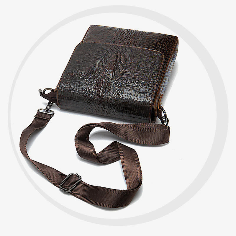 Clamshell Messenger Bag Herren Unifarben Krokodildruck Business Geldbörse