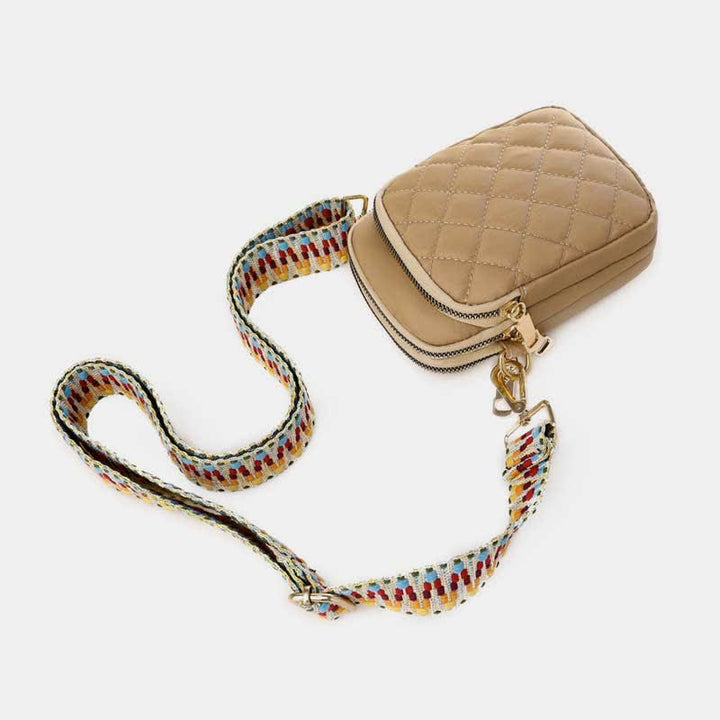Gesteppte Umhängetasche mit dreifachem Reißverschluss, Handytasche, Schultertasche für Frauen und Mädchen