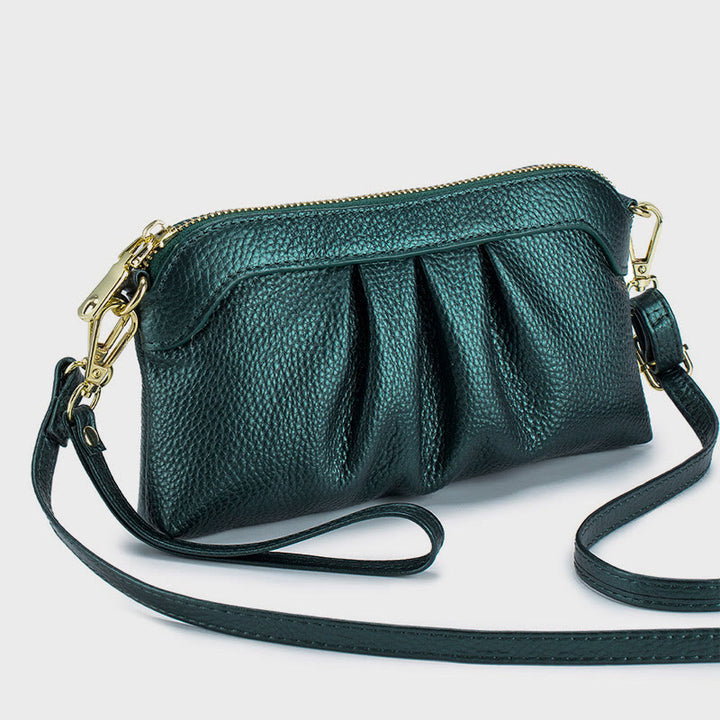 Clutch aus echtem Leder für Damen, Handgelenktasche, Umhängetasche