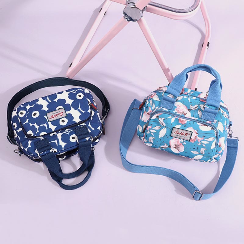Umhängetasche aus Nylon für Damen, Handtasche mit buntem Blumendruck