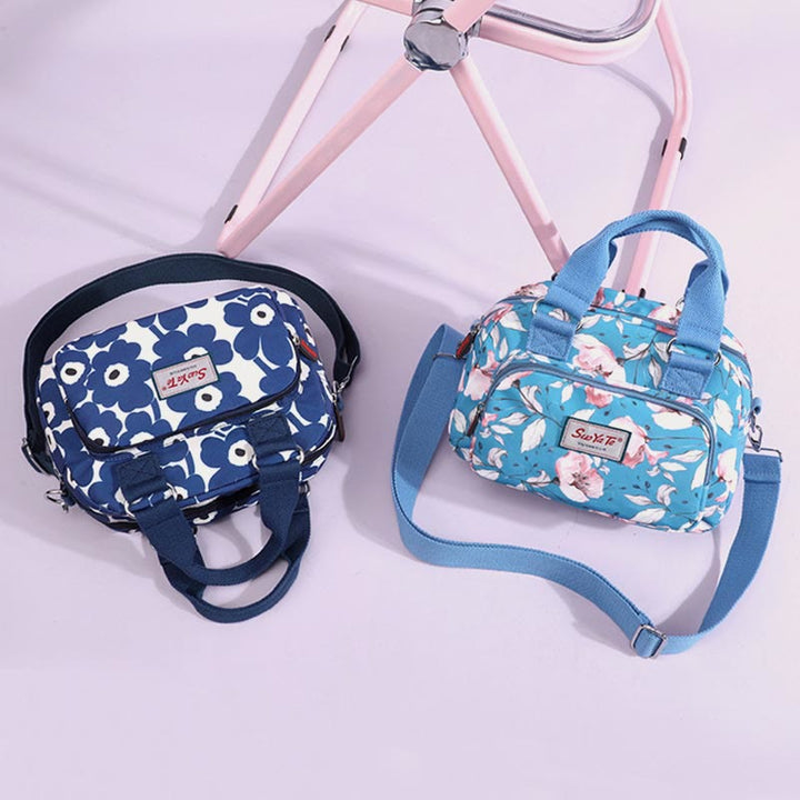Umhängetasche aus Nylon für Damen, Handtasche mit buntem Blumendruck