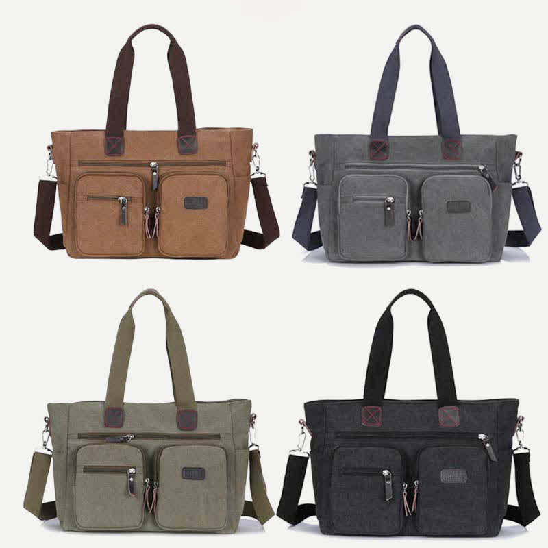 Tragetasche mit mehreren Taschen für Damen und Herren, Retro-Laptoptasche aus Segeltuch