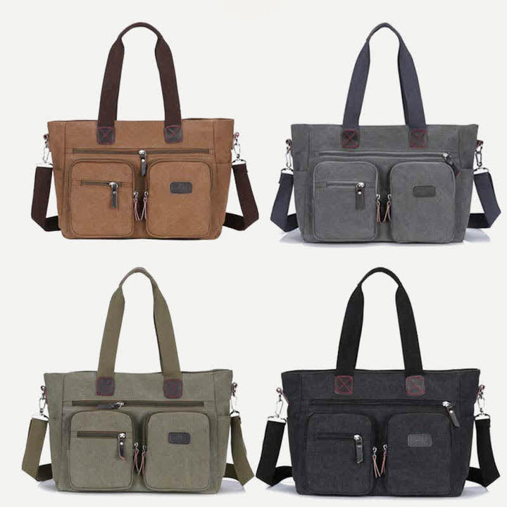 Tragetasche mit mehreren Taschen für Damen und Herren, Retro-Laptoptasche aus Segeltuch