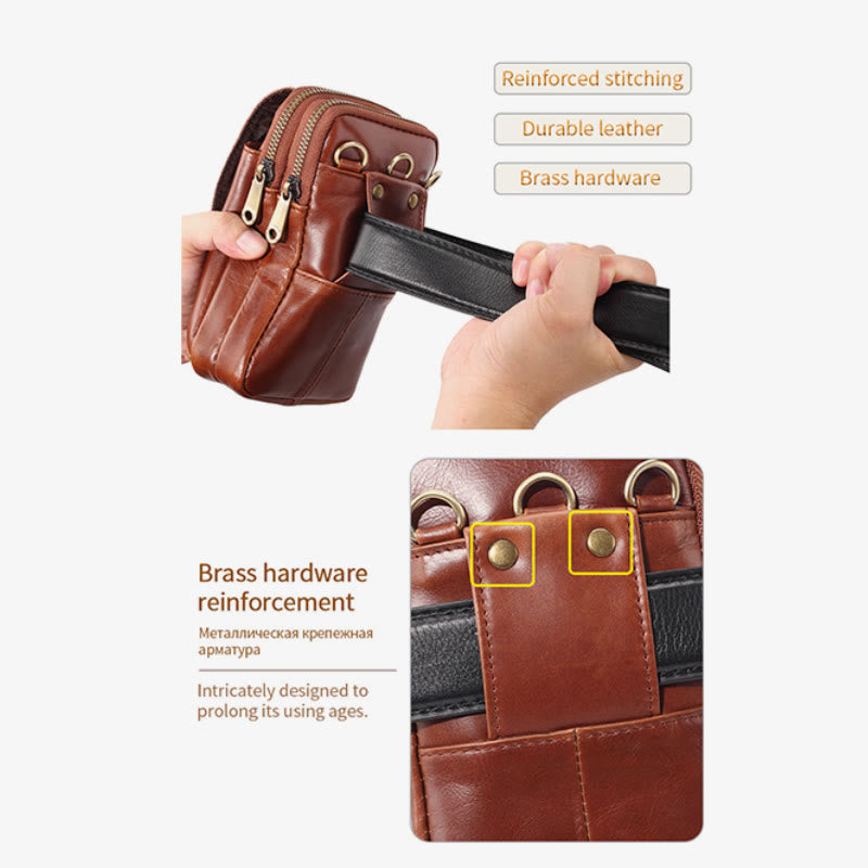 Handytasche aus Leder für Herren, langlebig, multifunktional, zum Tragen auf dem Gürtel, Hüfttasche