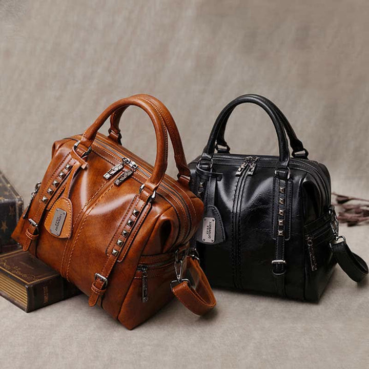 Retro Öl Wachs Leder Nieten Handtasche Tote Satchel Umhängetasche