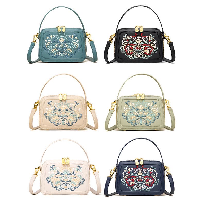 Top-Griff-Tasche für Frauen Vintage Stickerei Folk-Custom Shopping Umhängetasche