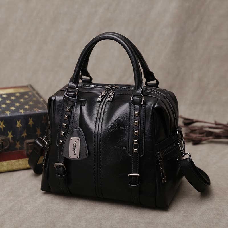 Retro Öl Wachs Leder Nieten Handtasche Tote Satchel Umhängetasche