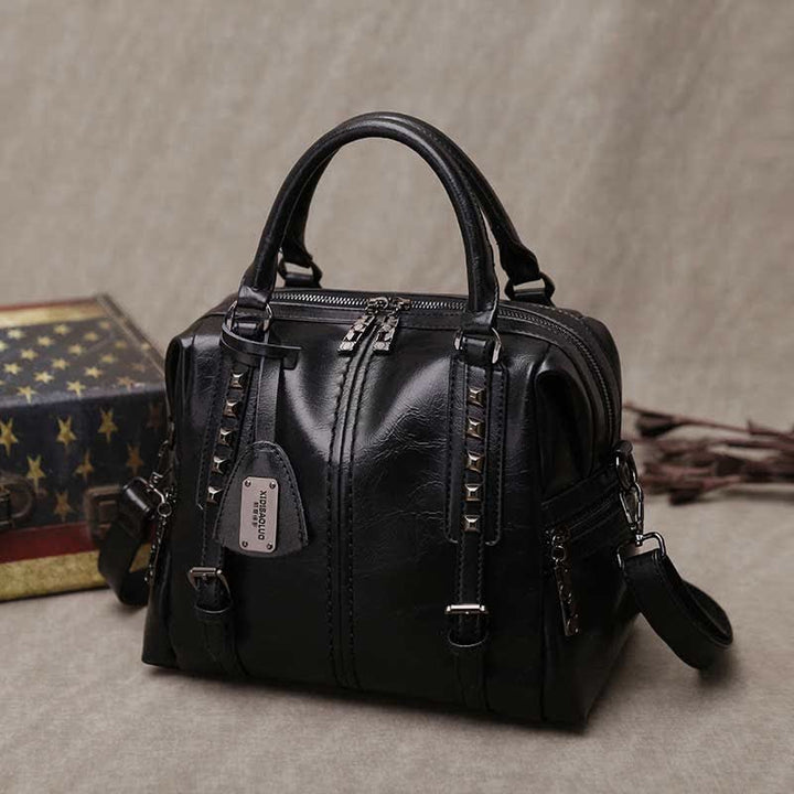 Retro Öl Wachs Leder Nieten Handtasche Tote Satchel Umhängetasche
