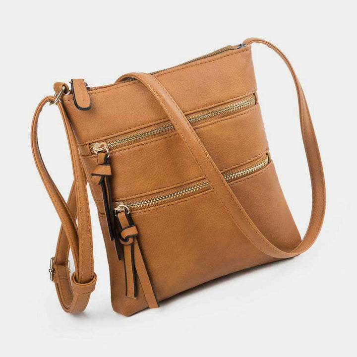 Multifunktionale Umhängetasche mit dreifachem Reißverschluss und trendigem Design aus Leder
