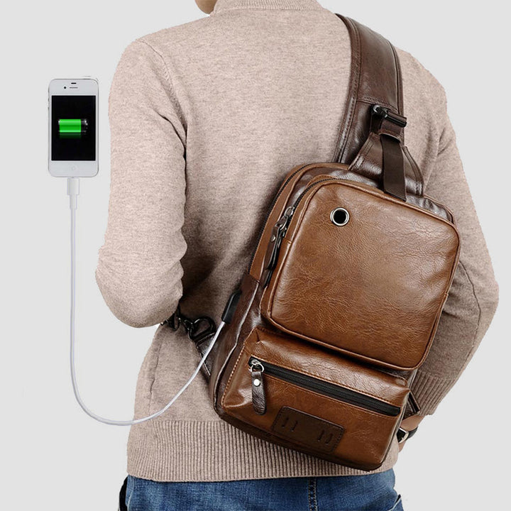 Schultertasche für Herren, Outdoor-Sport, Umhängerucksack aus PU-Leder