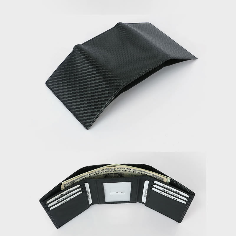 Dreifach gefaltete Herren-Geldbörse aus Leder mit RFID-Blockierung, minimalistisches Kohlefaser-Muster