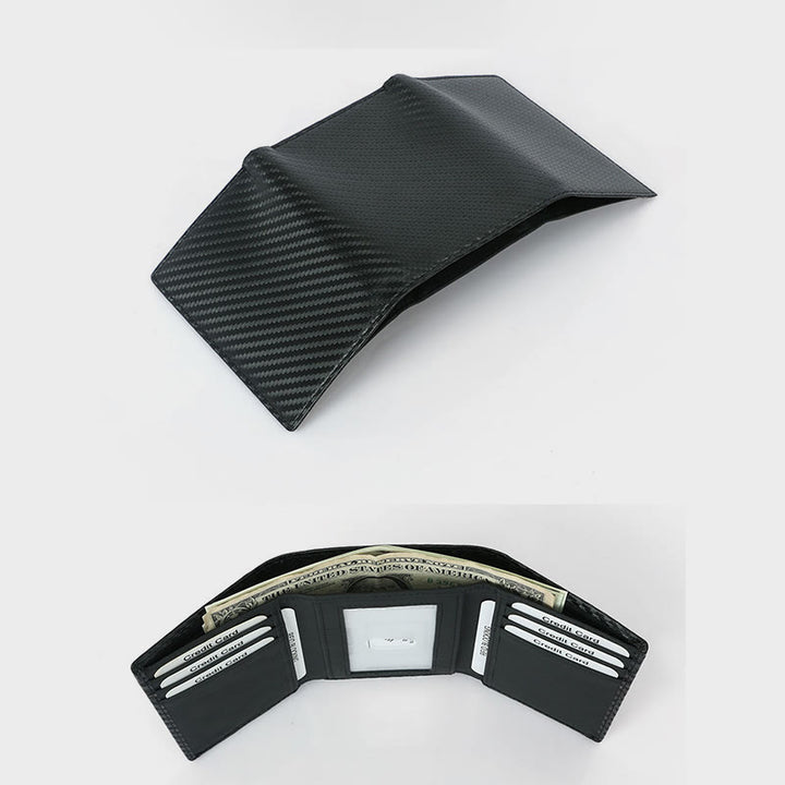 Dreifach gefaltete Herren-Geldbörse aus Leder mit RFID-Blockierung, minimalistisches Kohlefaser-Muster