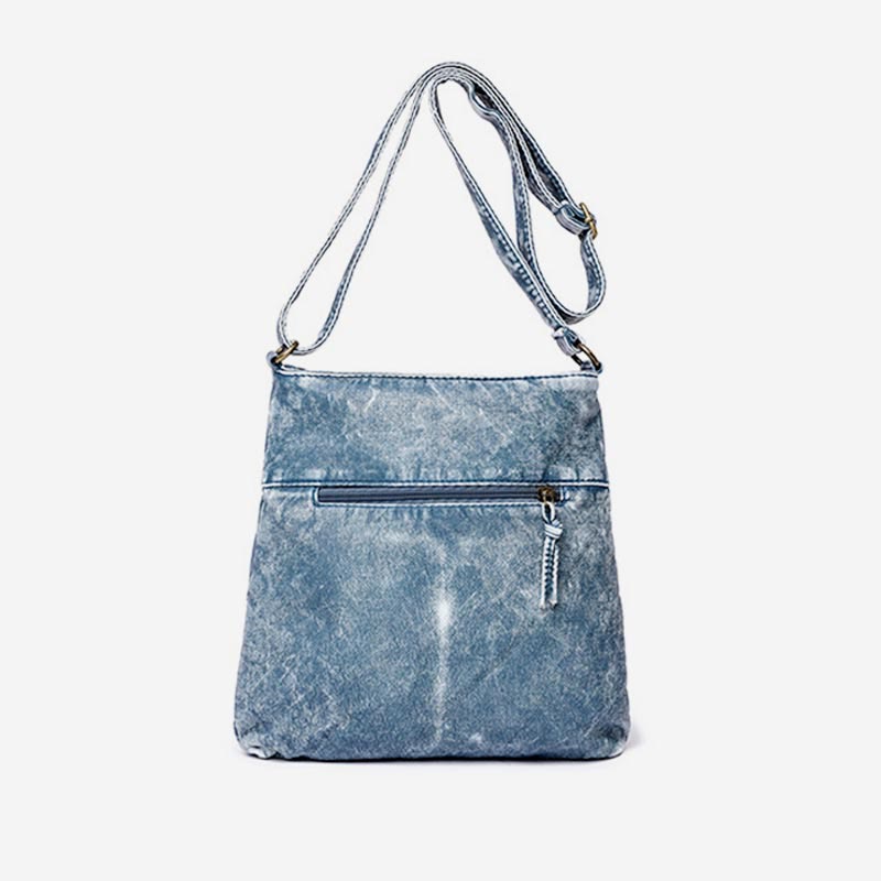 Umhängetasche für Damen, gewaschene, lässige Schultertasche aus Denim-Leder