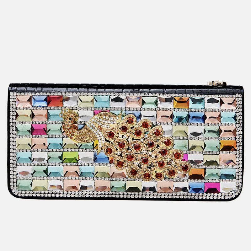 Lange Lederclutch für Damen mit Diamanten besetzte Münzbörse