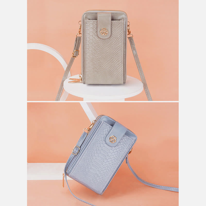 Solide Schlangenhaut-Grain-Telefontasche für Frauen Elegante Crossbody-Geldbörse