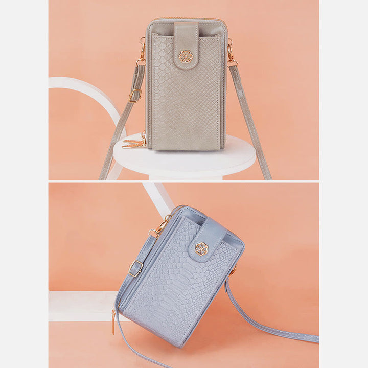 Solide Schlangenhaut-Grain-Telefontasche für Frauen Elegante Crossbody-Geldbörse