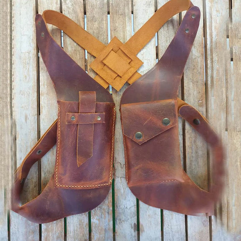 Doppelte Schulter Ledertasche Frauen Männer Outdoor Protable Holster Tasche