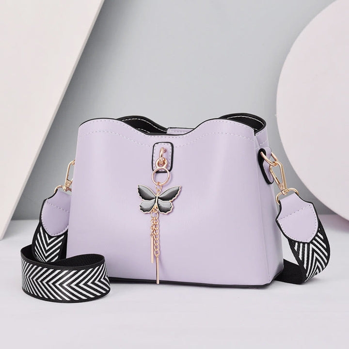 Umhängetasche für Damen, schlichte Schultertasche aus Leder mit Schmetterlingsmotiv