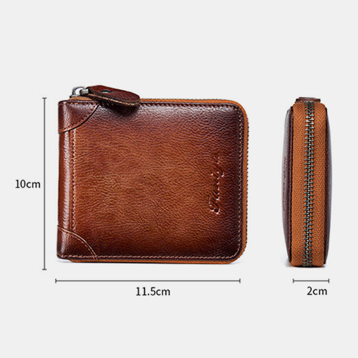 RFID-Diebstahlschutz Vintage-Geldbörse aus echtem Leder mit Reißverschluss