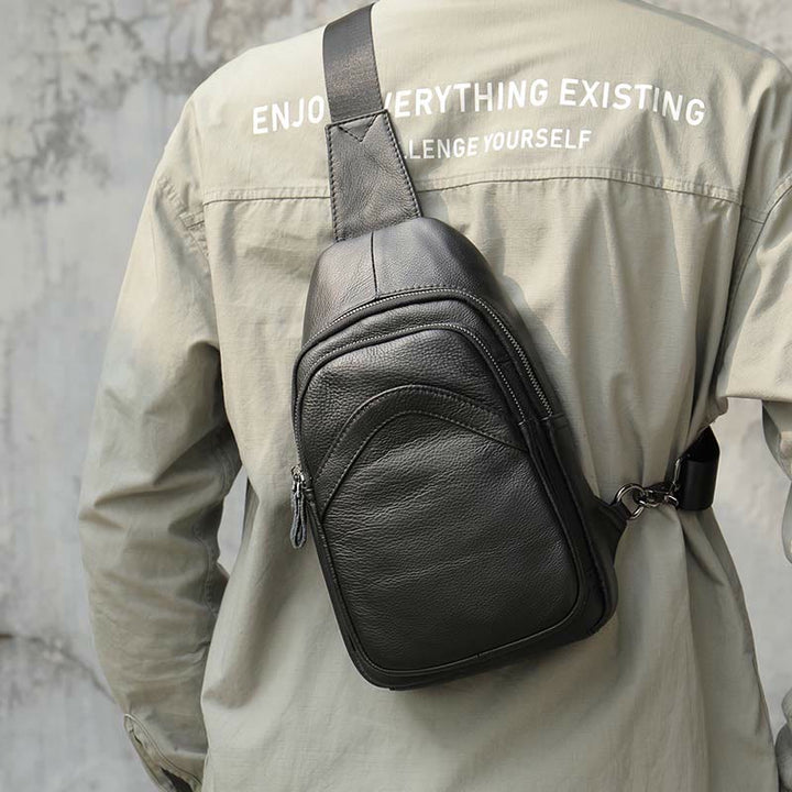 Schultertasche für Herren aus echtem Leder, lässiger Einkaufs-Tagesrucksack