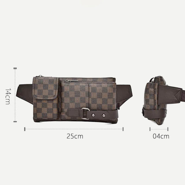 Gürteltasche für Herren, Leder, kariert, Reise-Umhängetasche, Brusttasche