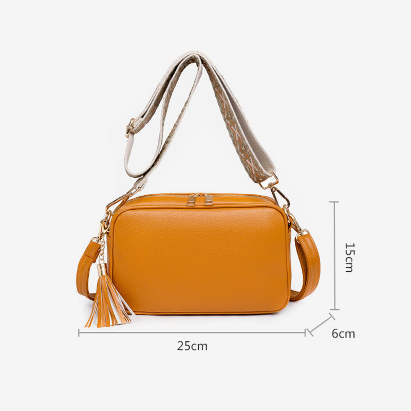 Umhängetasche für Damen mit Quaste, einfarbig, lässige Ledertasche