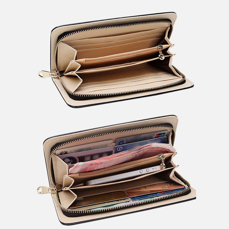 Lange Lederclutch für Damen mit Diamanten besetzte Münzbörse