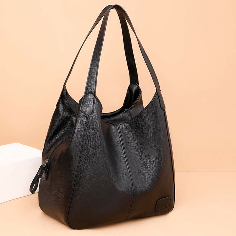 Hobo-Tasche mit drei Fächern für Damen, Schultertasche aus PU-Leder