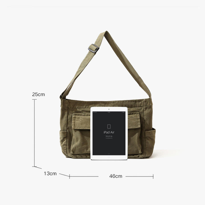 Umhängetasche aus Canvas mit mehreren Taschen für Damen, Retro, leichte Schultertasche
