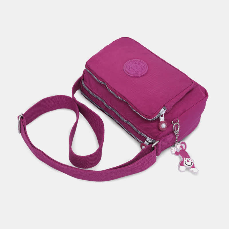 Umhängetasche für Damen, leichte Schultertasche aus Nylon mit Dreifach-Reißverschluss