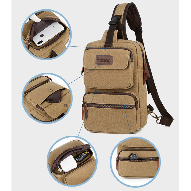 Herren Canvas Sling Bag Multi-Pocket Kratzfeste Umhängetasche